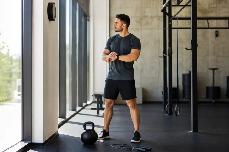 Athlete checking the timer before an EMOM CrossFit session