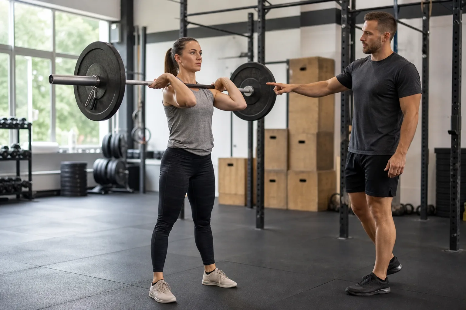 Athlete setting a strong front rack position before a CrossFit thruster