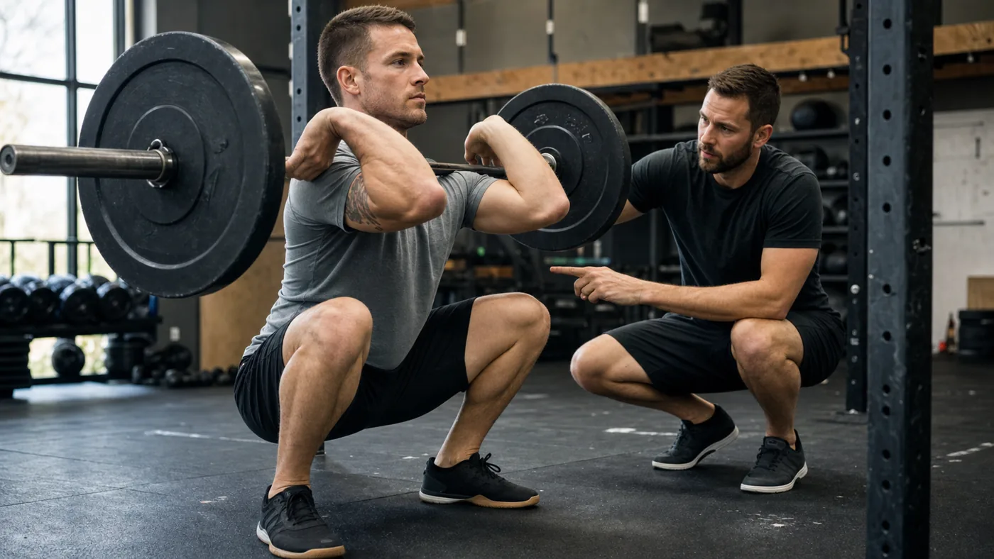 Athlete practicing a controlled CrossFit front squat bottom position