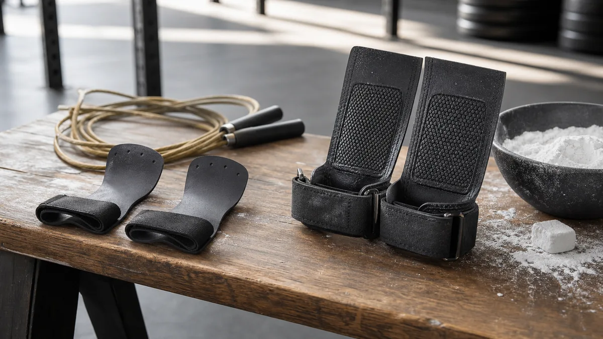 Deux types de maniques de CrossFit comparés sur un banc