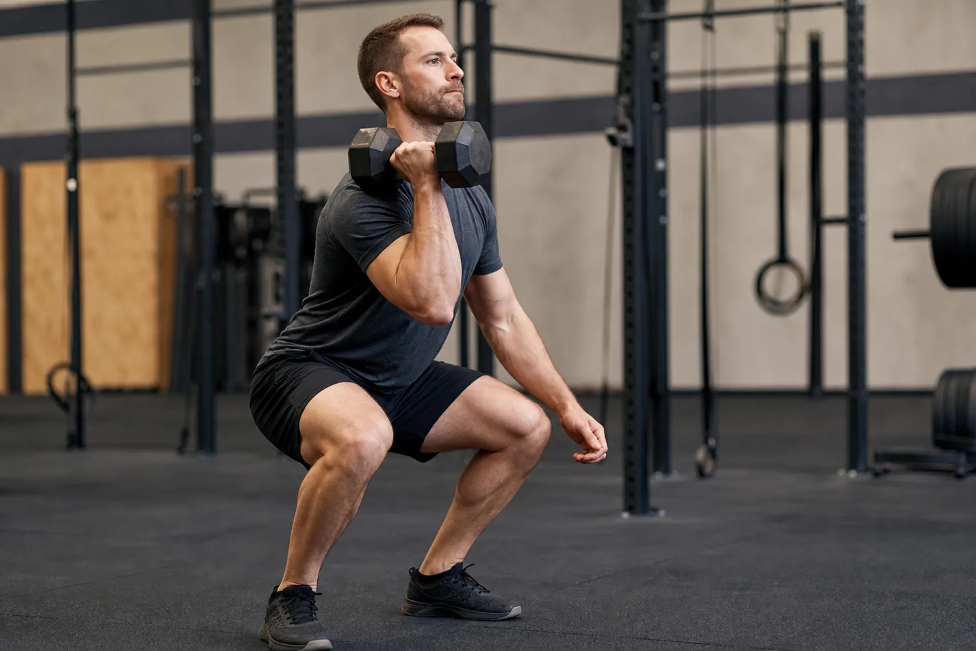 CrossFit athlete keeping a dumbbell close during the clean phase