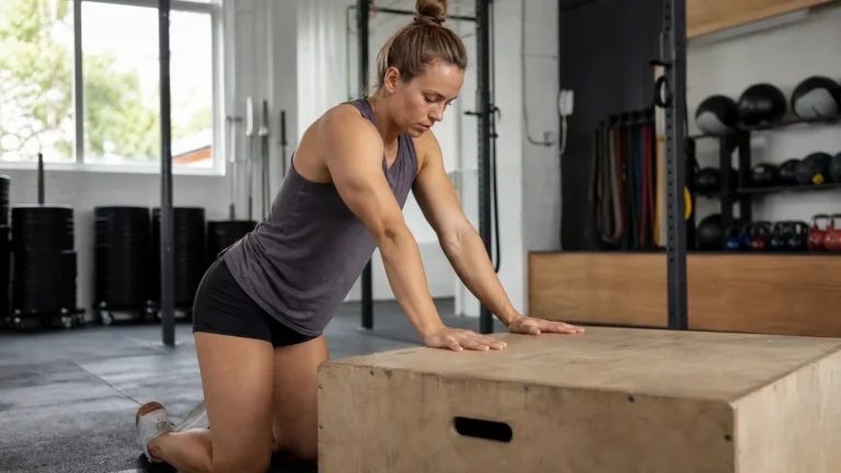 CrossFit athlete doing wrist mobility prep before a front rack workout